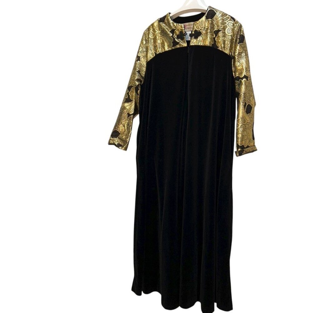 Saks Fifth Avenue David Brown black VELVET gold Brocade Vintage 90s gown dress L